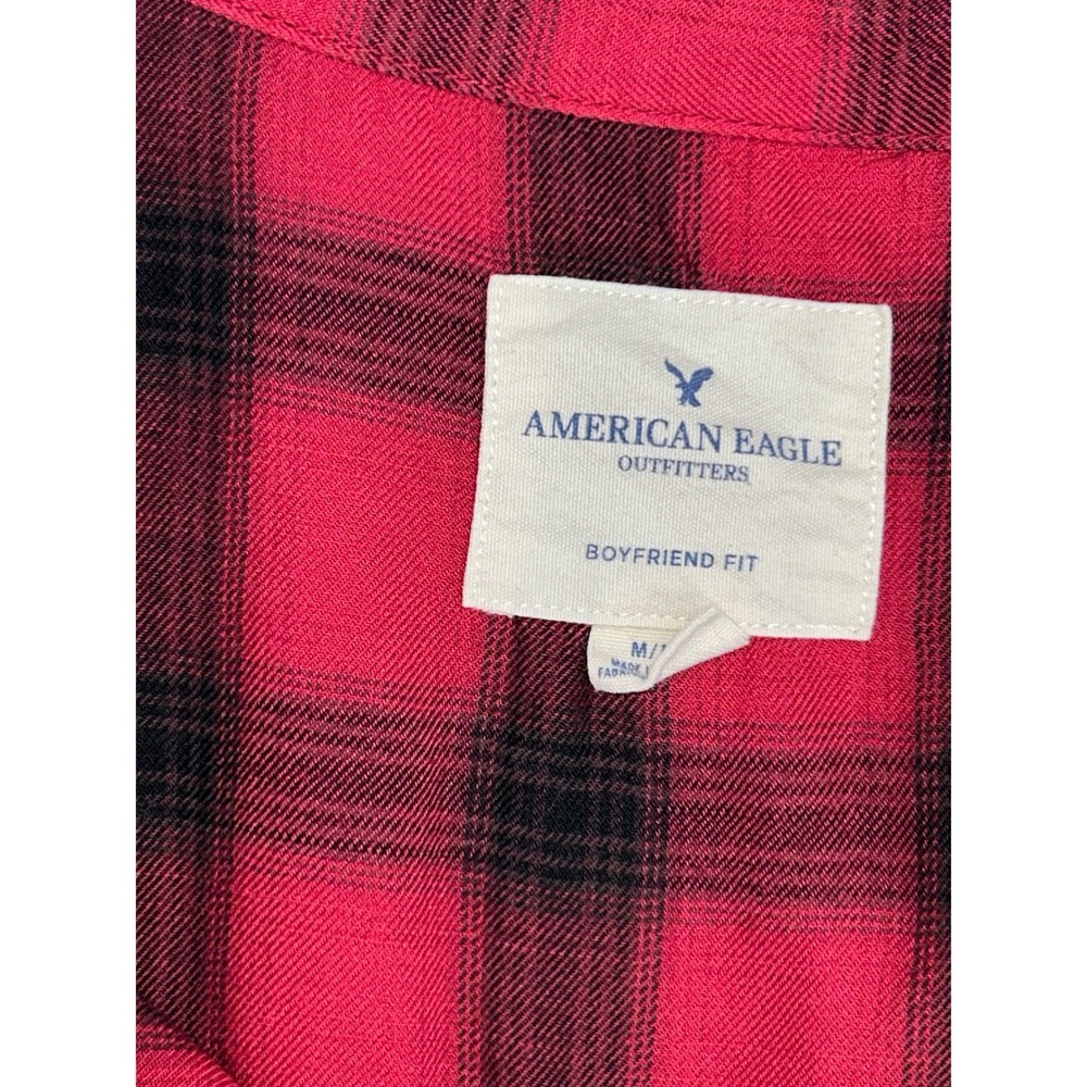 American Eagle Red Black Plaid Flannel Shirt Boyfriend Fit Soft Grunge Size M - Picture 8 of 11